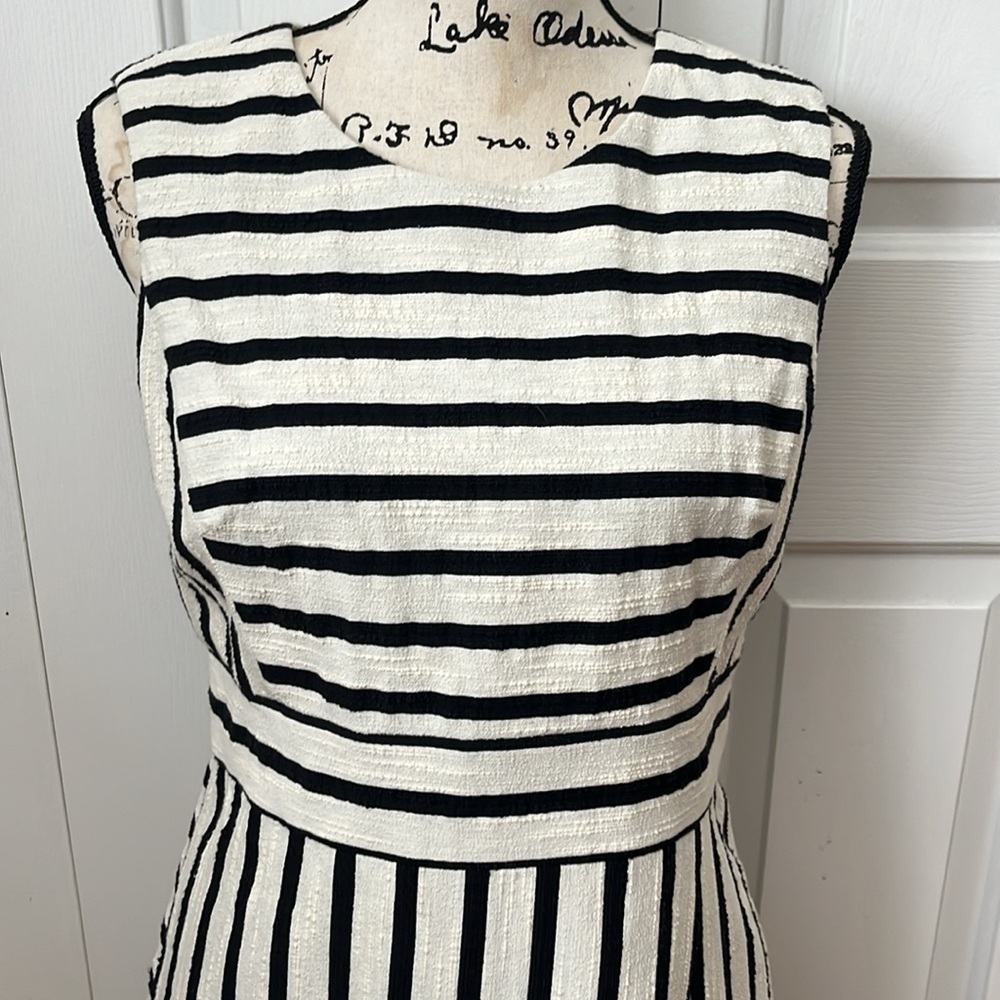 NWT Ann Taylor Black & Cream Striped textured dress Sz 8 Petite - Picture 7 of 11